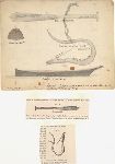 "Indian implements used among the Makahs at Cape Flattery, W.T." Color pencil drawing, 18 x 23 cm.