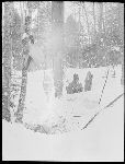 SF-304. Forest Camp in Deep Snow. Color of Sunset in Sky.