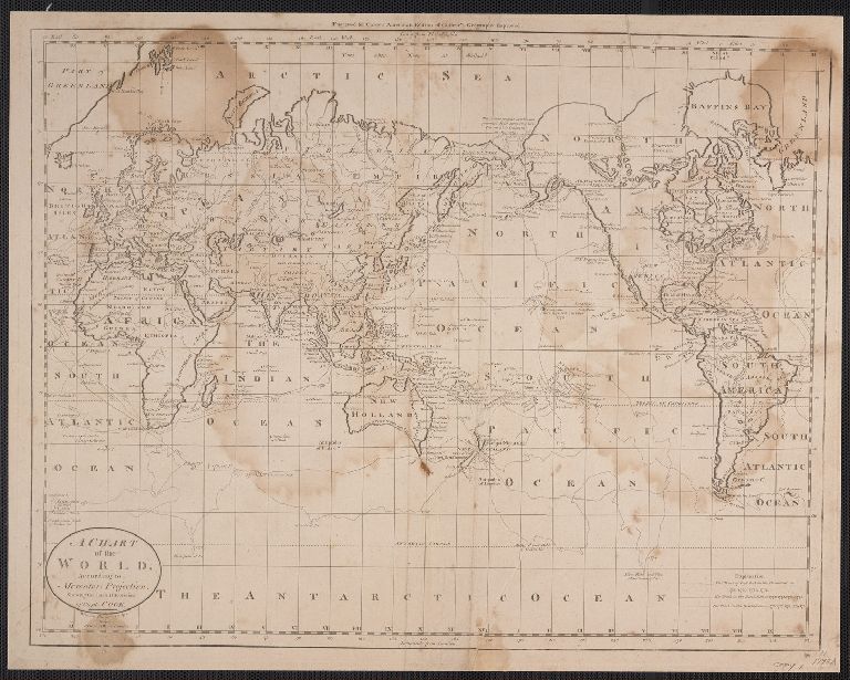A Chart of the World, According to Mercator's Projection, showing the latest discoveries of Capt. Cook.
