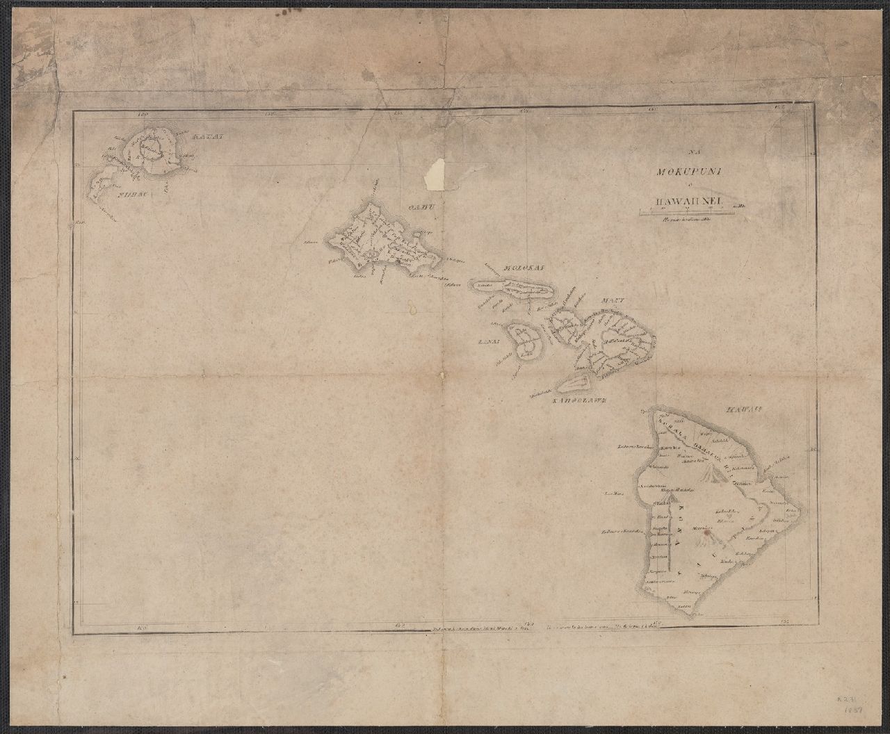 1837 Na Mokupuni o Hawaii Nei. (The Hawaiian Islands) Na Kalama i kakau (drawn by Kalama)