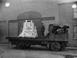 One of the original bells for the Harkness Chimes on a truck in England prior to shipment to Yale University.