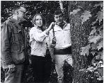 Professor Harold J. Lutz, Diana Starr, and Raymond J. Kordish take a test boring from a tree.