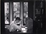Student studying in a Saybrook library carrel.