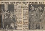 Front page headlines and articles from the Yale Daily News following May Day 1970 events. Headline reads "Evening Outbursts Follow Peaceful Rally.