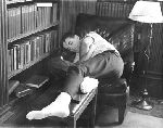 Student sleeping in the Pierson College Library.