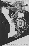 Yale postcard with "Y" and woman blowing horn.