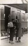 Students taking the train for a ski trip.