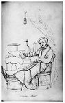 Theodore Hittel's pen and ink sketch of "Murray - Senior" with a wine bottle and glass.