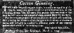 Newspaper advertisement in the "Georgia Gazette" for cotton ginning.