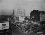 Sterling Library Site looking northeast from the roof of the Langrock Building at the corner of York Street and Elm Street; Sterling Quadrangle under construction.
