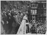 Charles A. Lindbergh greeting crowds at City Hall. Brussels; May 29, 1927.