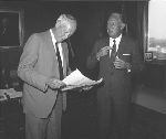 Charles A. Lindbergh receiving conservation award from William Rogers, U.S.Secretary of State. July 11, 1969.