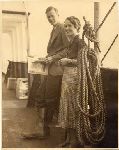 Charles A. Lindbergh and Anne Morrow Lindbergh. Atlantic Survey Flight. On board the "Jelling.