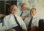 (l.-r.) Juan Trippe, Charles A. Lindbergh, Mr. Gray. Pan American Airways directors round-the-world inspection trip. February 1967.