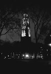 Harkness Tower at night.