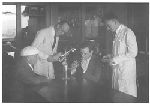 Alexis Carrel, John Zurich, Charles A. Lindbergh, and William Hartwick (?) at Rockefeller Institute, New York, 1935.
